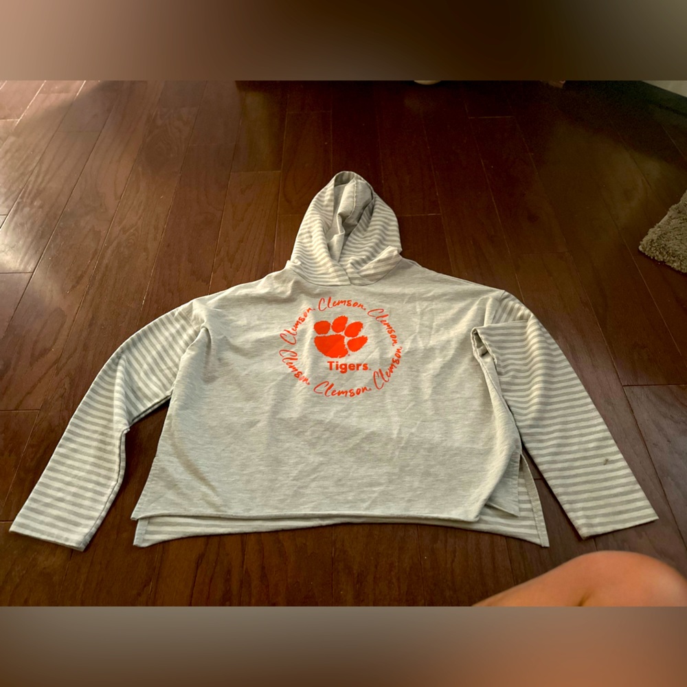 Sideline Apparel Clemson Tigers Ladies Gray Hooded Hoodie Top Size XL